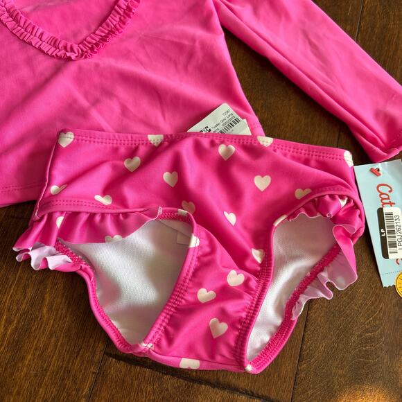 Carter's Girls Swimsuit 3T Pink Long Sleeve Rash Guard Bikini NEW - Picture 2 of 5